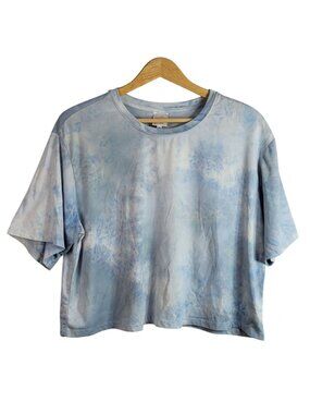 Belle Du Jour Womens Crop TShirt Blue Medium Short Sleeve Pullover Tie Dye Cloud